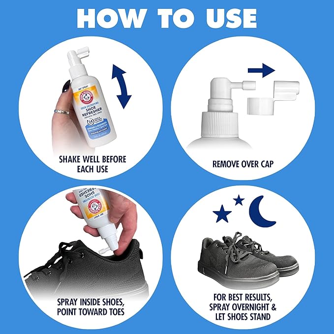 Arm & Hammer Shoe Refresher Spray, Odor Eliminator for Sneakers, 24 Odor & Wetness Control, Aerosol-Free Shoe Deodorizer Spray, Ocean Blast Scent, 3.4 oz