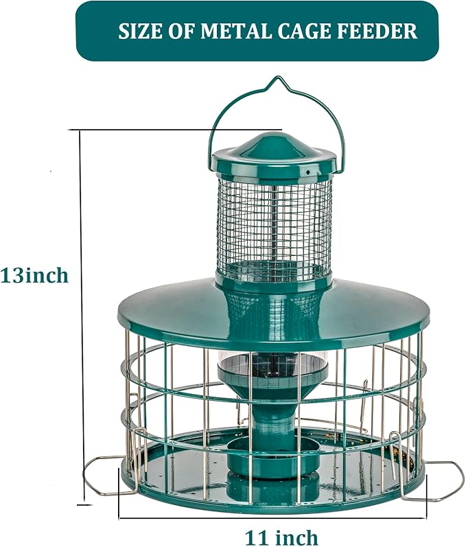 Upgraded Caged Bird Feeders Squirrel-Proof, Flexible Adjustment of Grille Size, 3 Lbs Seed Capacity, DIY Starling-Proof Caged Tube Hanging Wild Bird Feeder, Attract Small Birds(Deep Green)