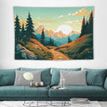 HZOHNAGO Mountain Tapestry Forest Mountain Sunrise Road Pattern Printed Wall Tapestry Wall Hanging for Bedroom Living Room Dorm 90" W x 60" H