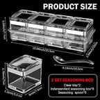 2 Set Acrylic Seasoning Organizer Box 8 Pcs Clear Seasoning Rack Spice Pots Condiments Containers with Lids and Spoons Storage Container Spice Jar for Salt Sugar Cruet Kitchen Cooking Organizer