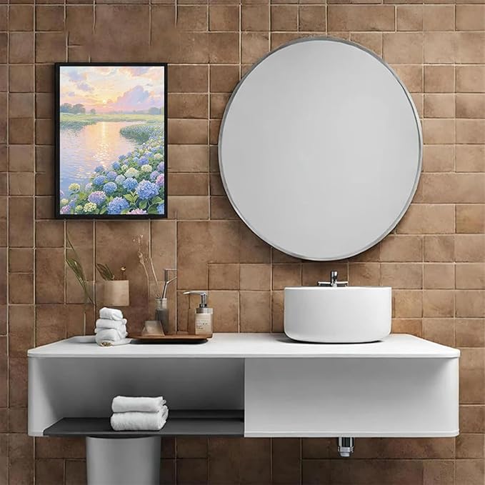 The hydrangea scenery all over the lake at sunset is suitable for posting in the living room bedroom office landscape poster wall painting