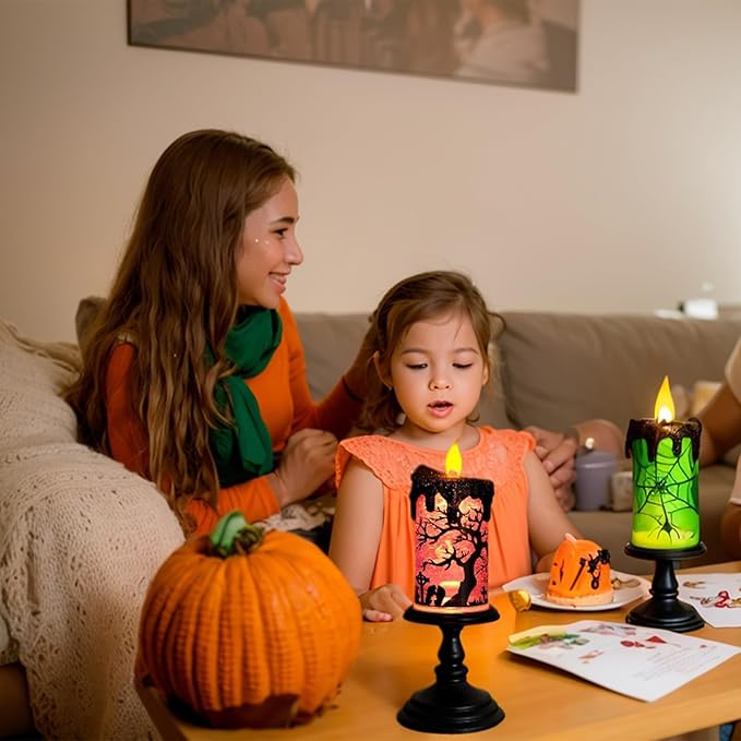 Halloween Snow Globe Tornado Flameless Candles Table Centerpiece for Celebration Party,Battery Operated LED Candle with 6 Hours Timer for Home Indoor Halloween Decoration (Ghost)