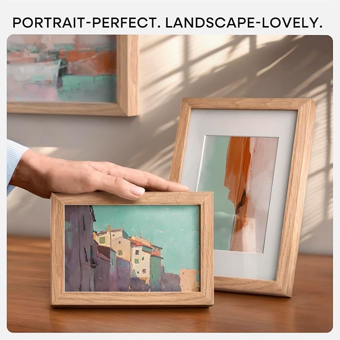 Homeforia 8x12 Picture Frame Wood, High End Natural Oak 8 x 12 Light Wooden Frames with Mat 6 by 8 inch Photo, 8by12 Frame Matted to 6x8 Art, Wall or Tabletop Frame, Tempered Glass, Wall Kit, Set of 1