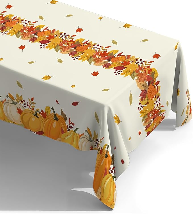 ATFUNSHOP Fall Plastic Tablecloth 4 Packs Thanksgiving Disposable Table Cloth 54x108 Rectangle Table Cover with Pumpkin & Maple Leaf for Holiday Dinner Party Decorations Outdoor Picnic & Baby Showers
