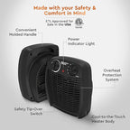 Comfort Zone Indoor Space Heater with Adjustable Thermostat, Fan Forced, Electric, Overheat Protection, Safety Tip-Over Switch, Energy Efficient, Ideal for Home, Bedroom, & Office, 1,500W, CZ45EBK