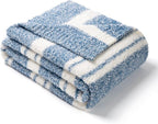 Snuggle Sac Queen Size Bedding Blankets, Oversized Bed Blankets Super Soft Warm Cozy Knit Fuzzy Blankets for Bed, Bedroom, Stripe Blue, 90"x90"