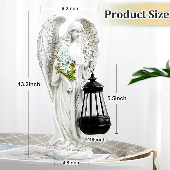 Solar Angel Outdoor Garden Decor Statues – 13.2 inches Solar Outdoor Sculptures for Outside Yard Art Patio Balcony Front Lawn Ornaments Gifts for Mom Grandma Women