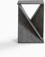 Modern Hand Made One-of-a-Kind Carved Mango Wood End Table, Farmhouse Side Table,Farmhouse End Table,Living Room,Bedroom, Accent Table, Contemporary Architectural Designed Grey,Assembled