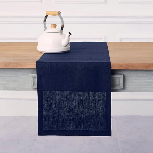 Solino Home Linen Navy Table Runner 72 Inches Long - 100% Pure Linen 14 x 72 Inch Table Runner for Dining, Fall, Autumn, Thanksgiving - Fete