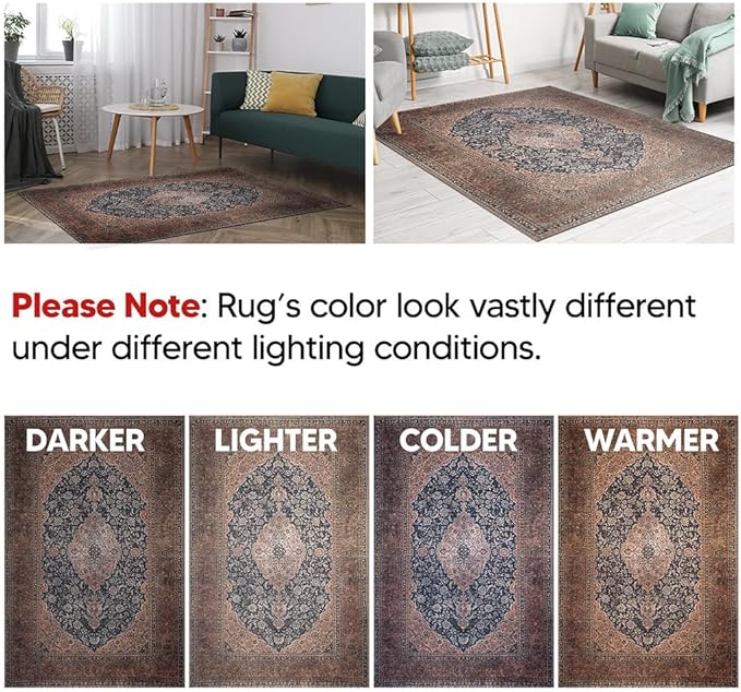 Keen Home Design 6x9 Rug - Machine Washable Area Rug with Non-Slip Backing, Ideal for Living Room, Dining Room, Bedroom - Vintage, Easy Clean, Durable, Low Pile Rug - (6' x 9')