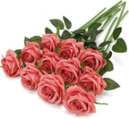 Pink Fake Roses Artificial Flowers - 10 Pcs Fake Artificial Roses Silk Flowers with Stems for Home Wedding Hotel Office Centerpiece Decor（Dusty Pink）