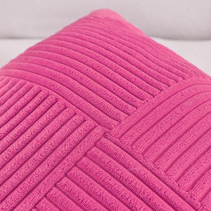 Fancy Homi 2 Packs Hot Pink Euro Decorative Throw Pillow Covers 26x26 Inch for Couch Bed Sofa, Rustic Farmhouse Boho Home Decor, Soft Corss Corduroy Patchwork Textured Square Cushion Case 66x66 cm