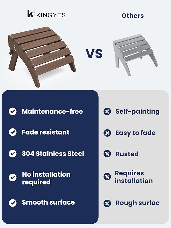 KINGYES Folding Adirondack Ottoman for Adirondack Chair, Brown