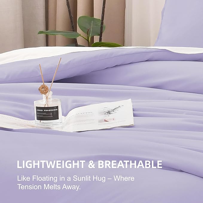 Litanika Lavender Purple Comforter Full Size, 3 Pieces Lightweight Solid Bedding Comforter Set, All Season Fluffy Bed Set (79x90In Comforter & 2 Pillowcases)