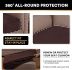 PrinceDeco Brown Furniture Cover, 2 Pcs Velvet Stretch Sofa Cushion Covers for Individual Cushions, Pet Friendly, Stay in Place, Machine Washable