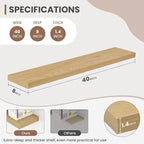 40 Inch Floating Shelves, 8 Inch Deep Floating Shelves for Wall, Hanging Shelf with Invisible Brackets, Deep Shelves for Bathroom, Bedroom, Living Room, Oak, Set of 2