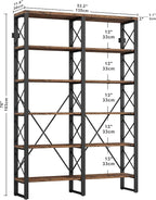 IRONCK Bookshelf Double Wide 6-Tier 76" H, Open Large Bookcase, Industrial Style Shelves, Wood and Metal Bookshelves for Home Office, Easy Assembly