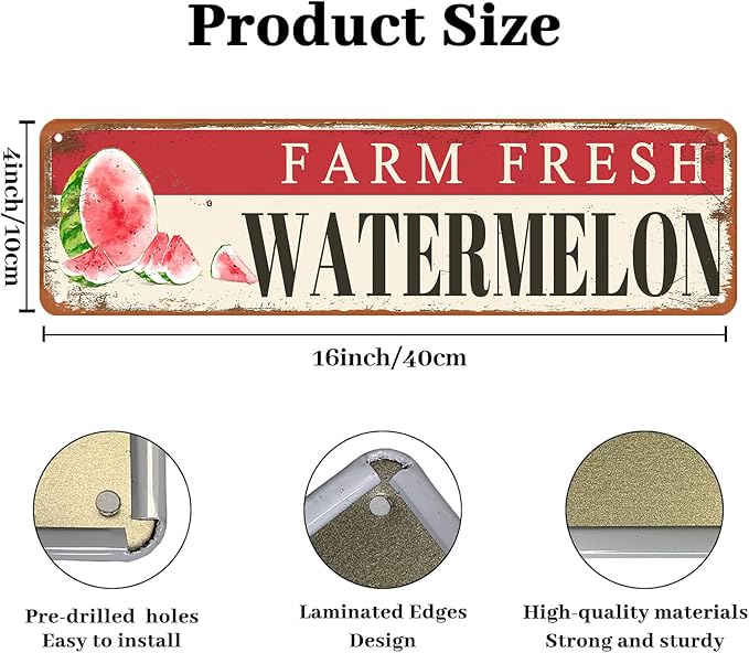 Farm Fresh Watermelon Sign Watermelon Decor Vintage Metal Tin Sign Farmers Market Decor Farm Fresh Watermelon Locally Grown Signs For Home Kitchen Cave Garage Bar Art Plaque Wall Decoration 4x16 Inches
