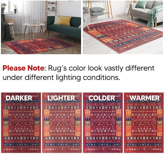Keen Home Design 8x10 Rug - Machine Washable Area Rug with Non-Slip Backing, Ideal for Living Room, Dining Room, Bedroom - Vintage, Easy Clean, Durable, Low Pile Rug - (8' x 10')