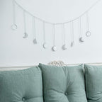 Mkono Moon Phase Wall Hanging Boho Aesthetic Room Decor Metal Moons Garland Hanging Art Bohemian Home Decoration for Girls Room Nursery Bedroom Livingroom Dorm, Ideal, Silver, 50"