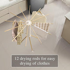 LEQ Drying Rack Portable,Foldable Drying Rack Clothing with 12 Wood Drying Arms, Standing Laundry Hanger Rack Round Collapsible & Portable Handle for Laundry Room, Balcony, Bedroom, RV