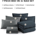 Monbix Queen Comforter Set - 7 Pieces Cationic Dyeing Navy Blue Bed in a Bag Queen Bedding Sets with Comforter, Sheets, Pillowcases & Shams, Reversible Bedding Comforters Sets