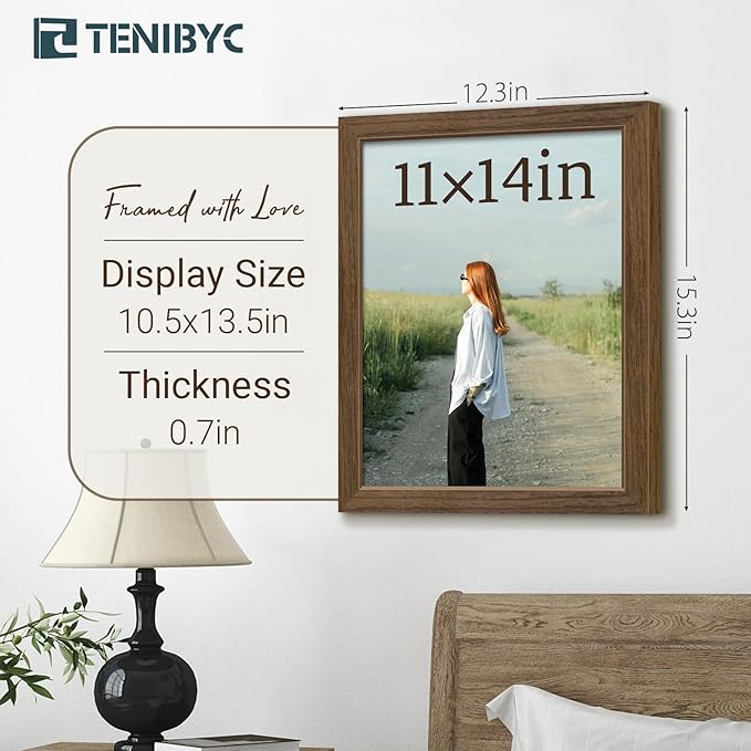11x14 Picture Frame Set - 3 Pack, Brown Woodgrain, Wood Photo Frame, HD Tempered Glass, Wall Gallery Photo Frame