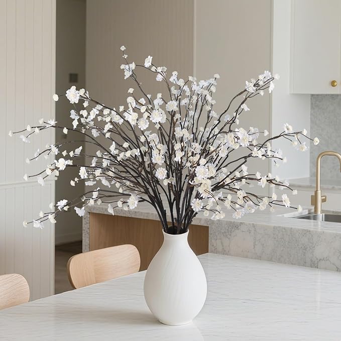 Geegoods 10 Stems White Faux Flowers for Vase – Real Touch Artificial Baby Breath Branches Long Stem for Tall Vase Indoor Home Table Centerpieces Decoration