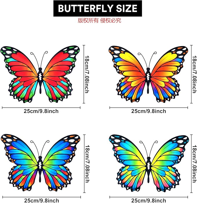 Oraytteo Metal Butterfly Outdoor Wall Decor - 4 Pack 9.8in Metal Butterflies Fence Art Decoration, Indoor Outdoor Patio Backyard Garden Decorations, Gift for Mom Dad Friends