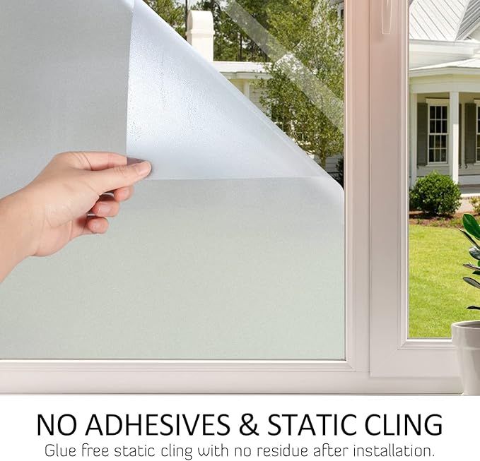 HIDBEA Frosted Window Privacy Film Heat Control UV Blocking, Static Cling Non-Adhesive Reusable Door coverings for Bathroom Home Office (Frosted 41.3 Inch x 6.5 Feet)