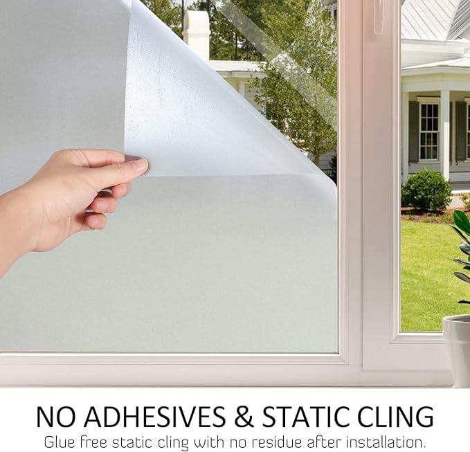 HIDBEA Frosted Window Privacy Film Heat Control UV Blocking, Static Cling Non-Adhesive Reusable Door coverings for Bathroom Home Office (Frosted 29.5 Inch x 9.8 Feet)