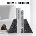 Marble Bookends for Heavy Books, Decorative Book Ends for Shelves, Titanium Black Stone Durable and Heavy-Duty Book Ends for Hardback Books & CDS, Unique Book Stopper & Holder, Set of 2