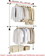 PRINCE HANGER Rack Heavy Duty One Touch System Load 352LBS Clothing Racks for Hanging Clothes Metal Closet Garment Closet system Tension Rod Free Standing Ivory Width Adjustable PHUS-0023