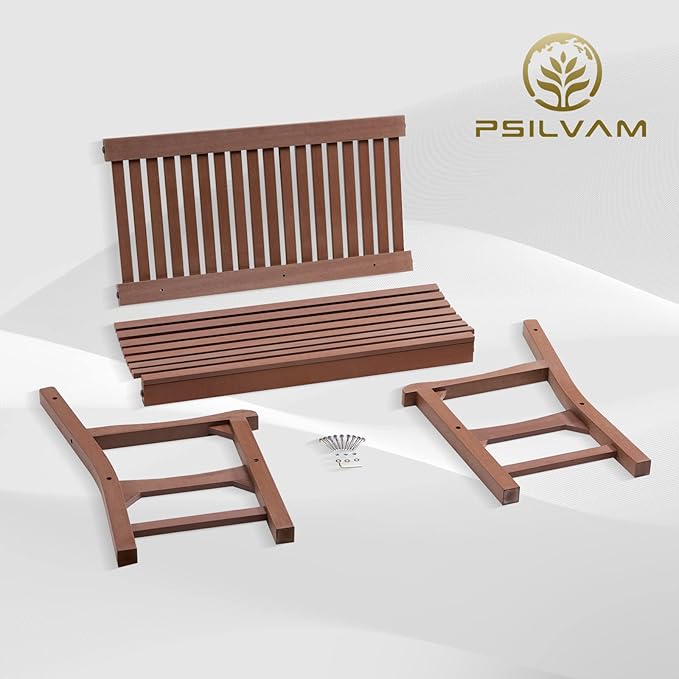 Psilvam Garden Bench, 2-Person Poly Lumber Patio Bench, All-Weather Outdoor Bench That Never Rot and Fade, Suit for Garden, Porch and Park(Brown)