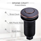 Garbage Disposal SinkTop Air Switch Kit with Long Button,Brass Made Cover,Oil Rubbed Bronze