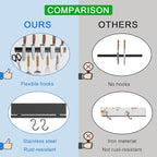 YIIYIIN 12 Inch Magnetic Knife Holder for Wall No Drill,Adhesive Knife Magnetic Strip with 6 Hooks,Kitchen Double Rods Stainless Steel Magnetic Utensil Holder(Black)