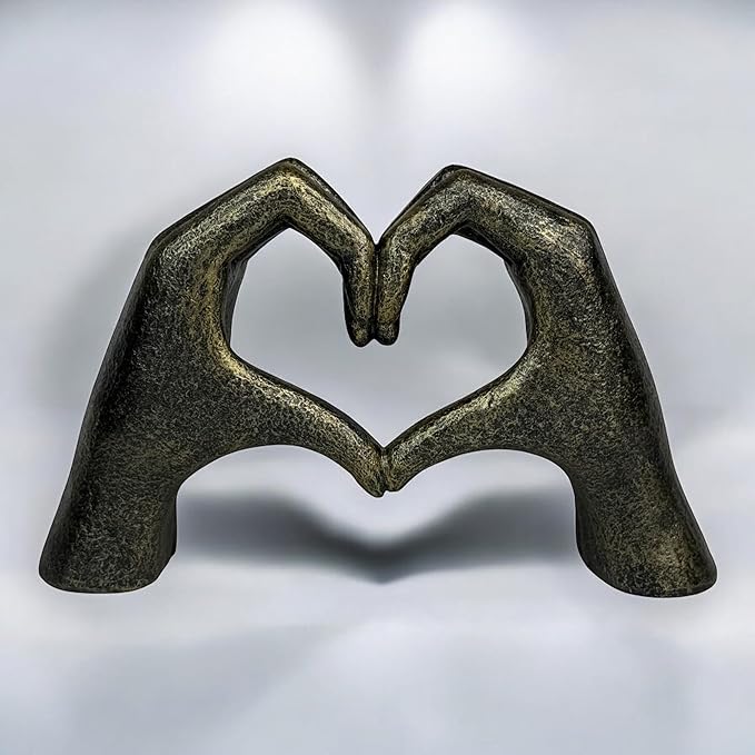 Top Brass Large Rustic Heart Hands Sculpture, 9 3/4” Resin Love Statue – Romantic Decor Accent for Shelf or Mantel – Perfect for Wedding, Valentine's Day or Anniversary (Rustic Cast Iron)