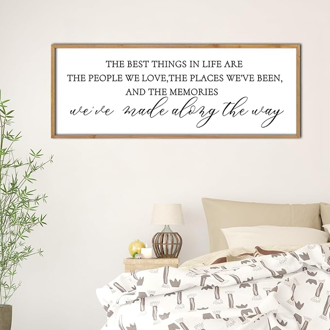 The Best Things in Life Wall Decor Sign 32 x 12 Inch Memories Inspirational Quotes Wood Framed Family Entryway Living Room Home Wall Art for Farmhouse Bedroom Room (Wood)