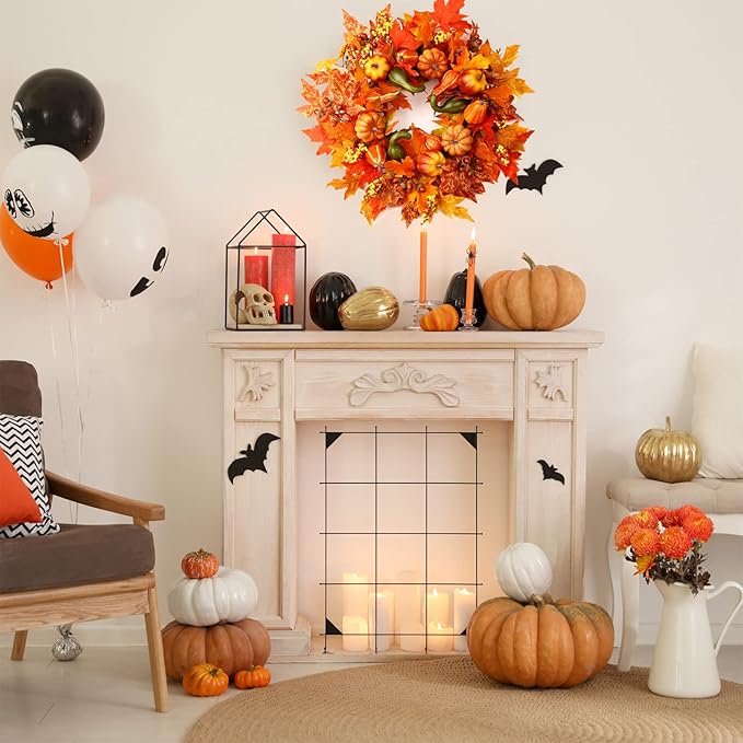24 Inch Fall Wreaths for Front Door, Fall Decorations for Home,Fall Wreath,Autumn Wreath with Pumpkins Berries Maple Leaves for Thanksgiving Halloween Decorations Indoor Outdoor Outside Fall Decor