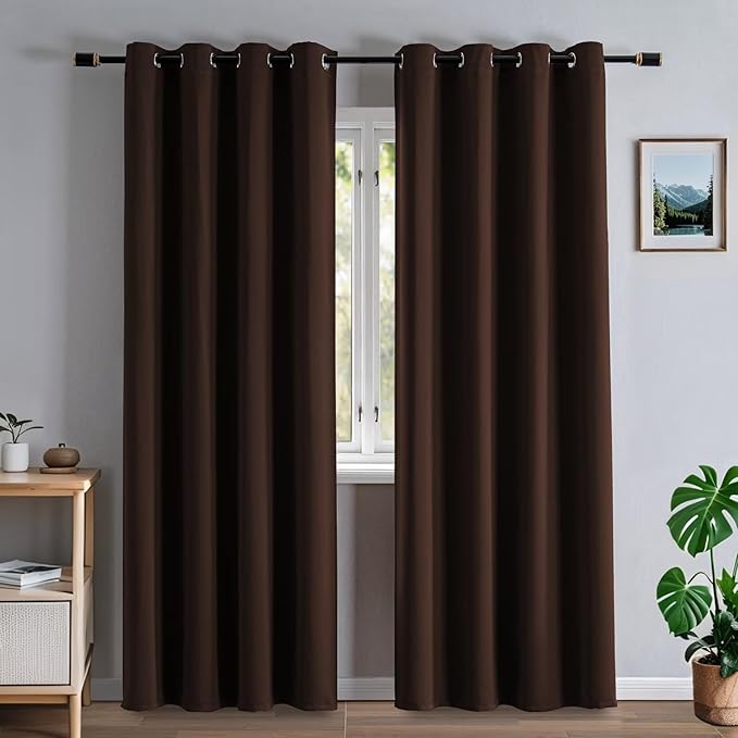 Blackout Curtains 72 Inch Length for Bedroom, Thermal Insulated Blackout Curtains 2 Panels Set, Solid Grommet Privacy Room Darkening Drapes for Living Room Windows(W52 x L72, Chocolate)