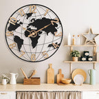 24 Inch Large Wall Clock for Living Room Decor,Big Modern Decorative Silent Metal World Map Wall Clock with Vintage Gold Arabic Numeral for Office,Living Room,Kitchen,Dining Room