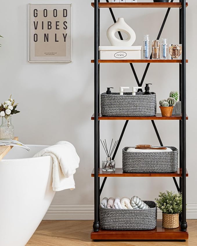 KALLAX Small Woven Basket, 13.5 x 9.5 x 5 Inches, Storage Basket for Organizing, Cute Small Rope Shelf Closet Cube Storage Bins Baskets for Shelves, Dog Toy Gift Baskets Empty, 3 Pack Mixed Black