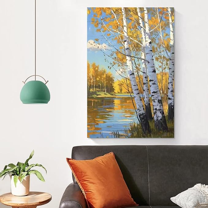 Poplar trees beside the blue sky and white clouds are suitable for living rooms bedrooms and offices Landscape posters and wall paintings