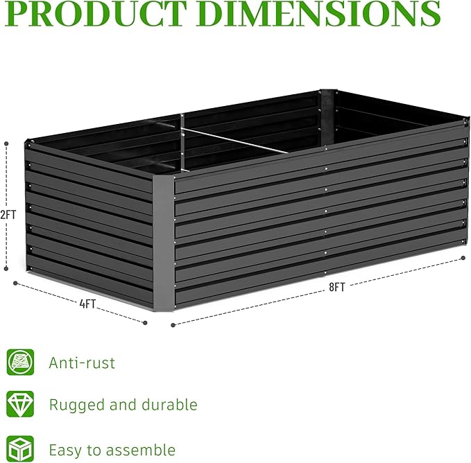 8x4x2 ft Outdoor Raised Garden Bed, Large Metal Planter Raised Beds, Planters for Outdoor Plants for Vegetables, Flowers, Herbs, Fruits, and Succulents.(4 Pcs)
