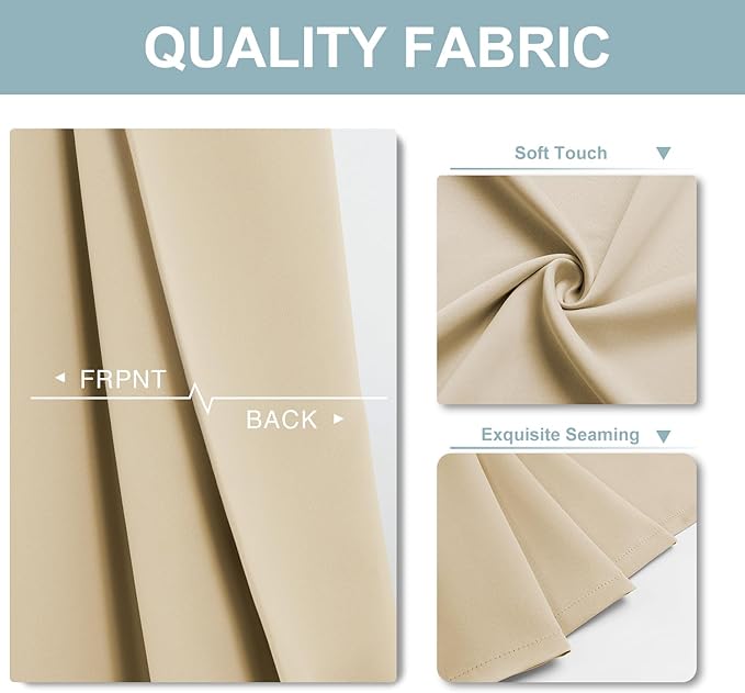 ChrisDowa Blackout Curtains 45 inches Long for Bedroom - 2 Panels Set Grommet Thermal Insulated Room Darkening Curtains for Living Room (Biscotti Beige, 52 x 45 Inch)