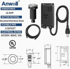 Garbage Disposal Air Switch Kit -Professional- Dual Outlet, Sink Top Waste Disposer On/Off, Garbage Disposal Button, UL Listed