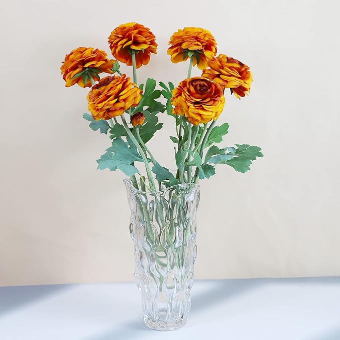 Artificial Flowers Ranunculus Long Stem Buttercup Silk Flowers 6 pcs for Home Decor and Wedding Decorations(Burnt Orange)