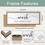 Wash Your Worries Away Wall Art Sign 32"×12" Laundry Room Large Wood Framed Restroom Toilet Wall Decor Hanging (Wood)