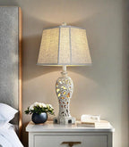 25'' Farmhouse Table Lamp for Living Room Bedroom, 2 USB Ports Vintage Rustic Nightstand Desk Lamp with Nightlight, White Hollow Out Resin Lamp for End Table (Bulb Included)