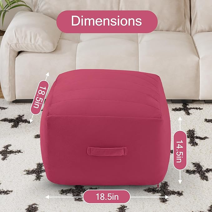 MeMoreCool Square Stuffed Pouf Ottoman Foot Rest, Floor Pouf Foot Stool with Foam Chunk Filling, Soft Stuffed Ottoman Footrest for Living Room